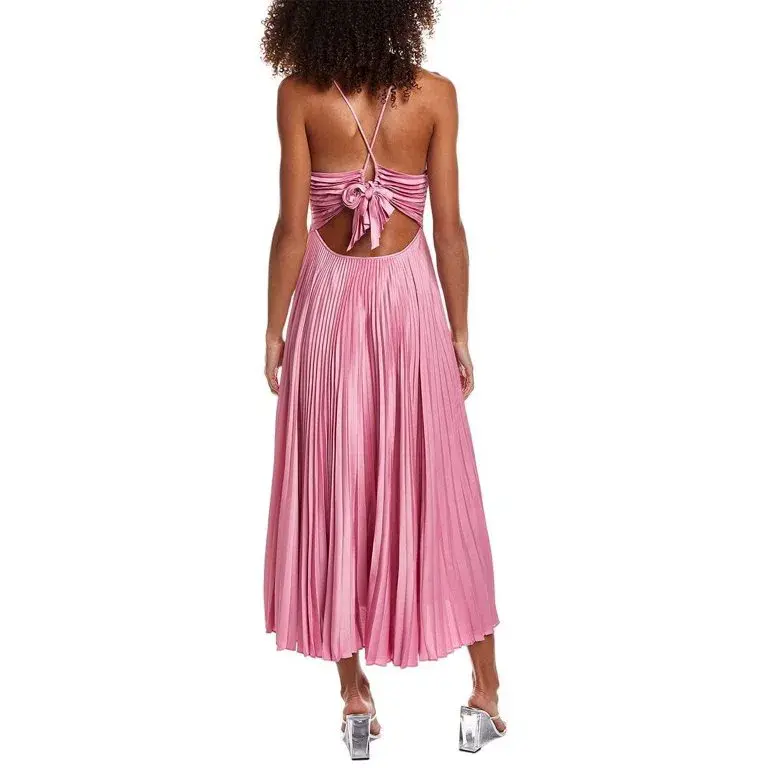 A.L.C. Gemini Pleated Tie Back Long Dress Chateau Rose Pink Size AU 10 for rent on The Volte - main image