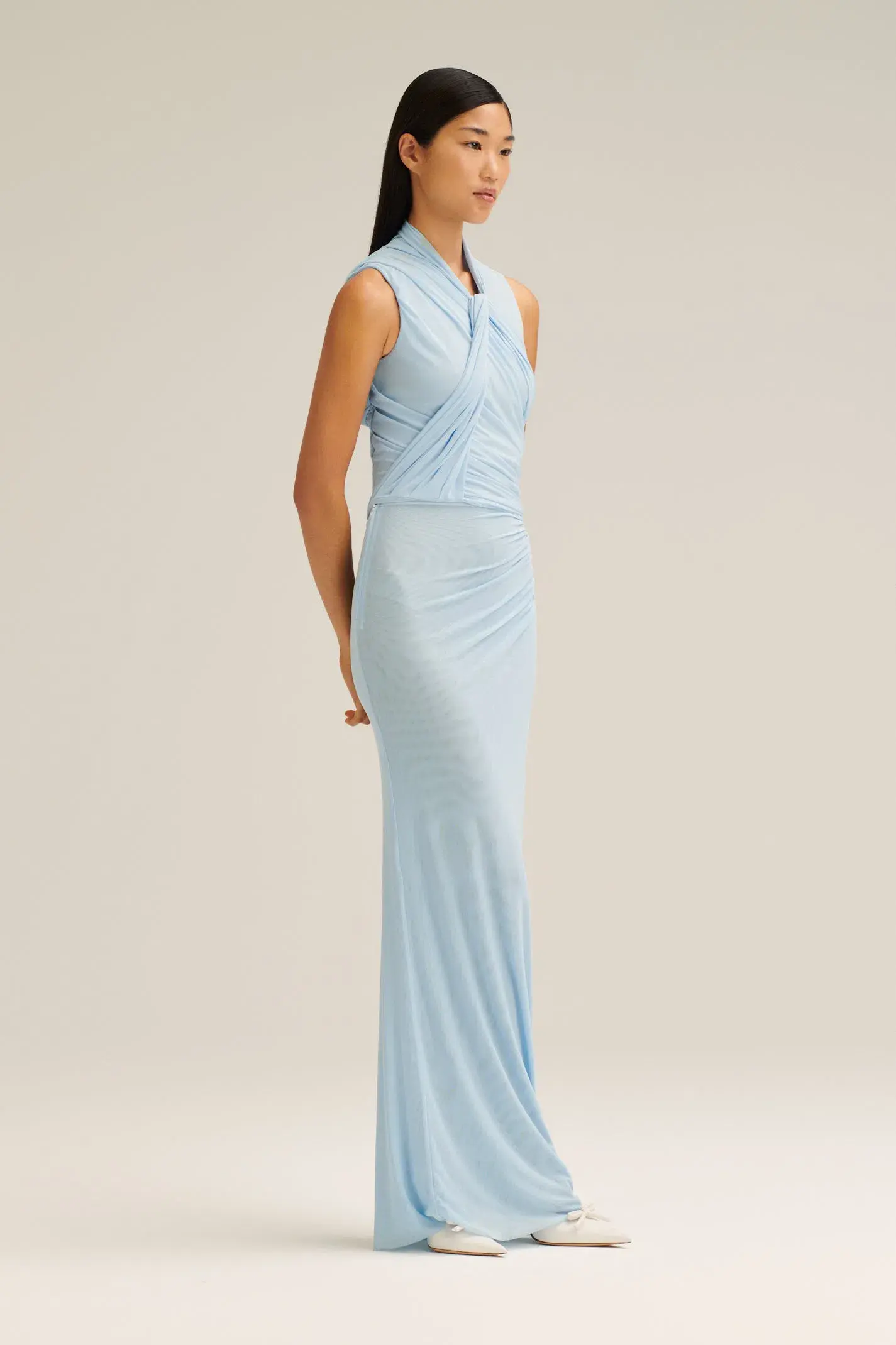 Scanlan Theodore Mesh Drape Top & Gathered Skirt Set Pale Blue Size 6 - Image 2