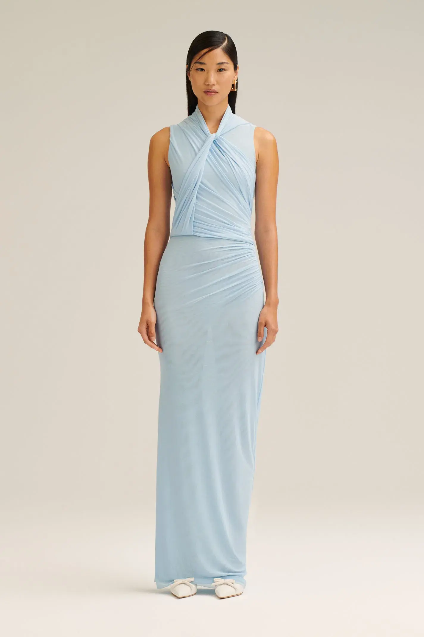 Scanlan Theodore Mesh Drape Top & Gathered Skirt Set Pale Blue Size 6 - Image 1