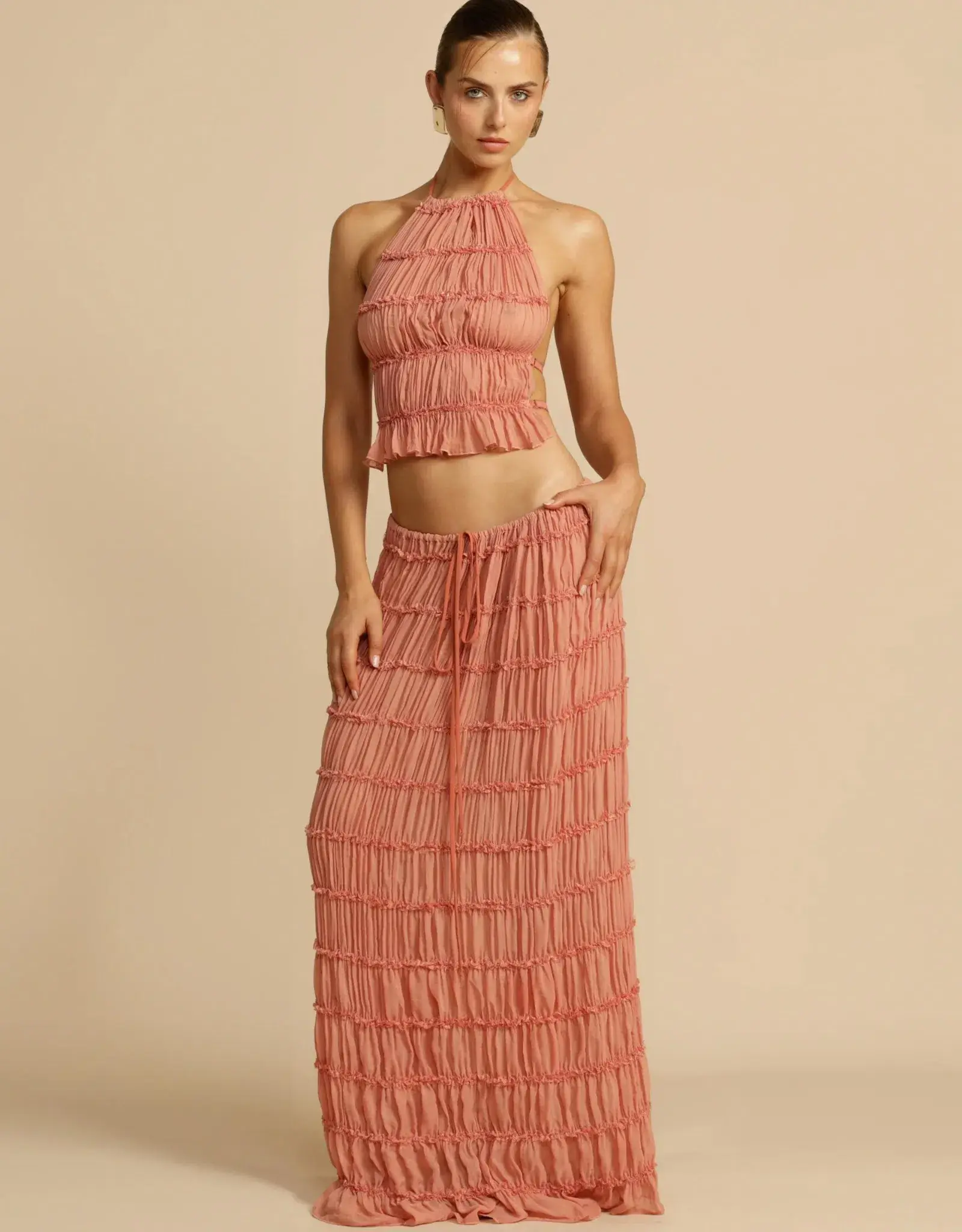 Juliette Halter Top & Skirt Set in Peach Size 8 - Image 5