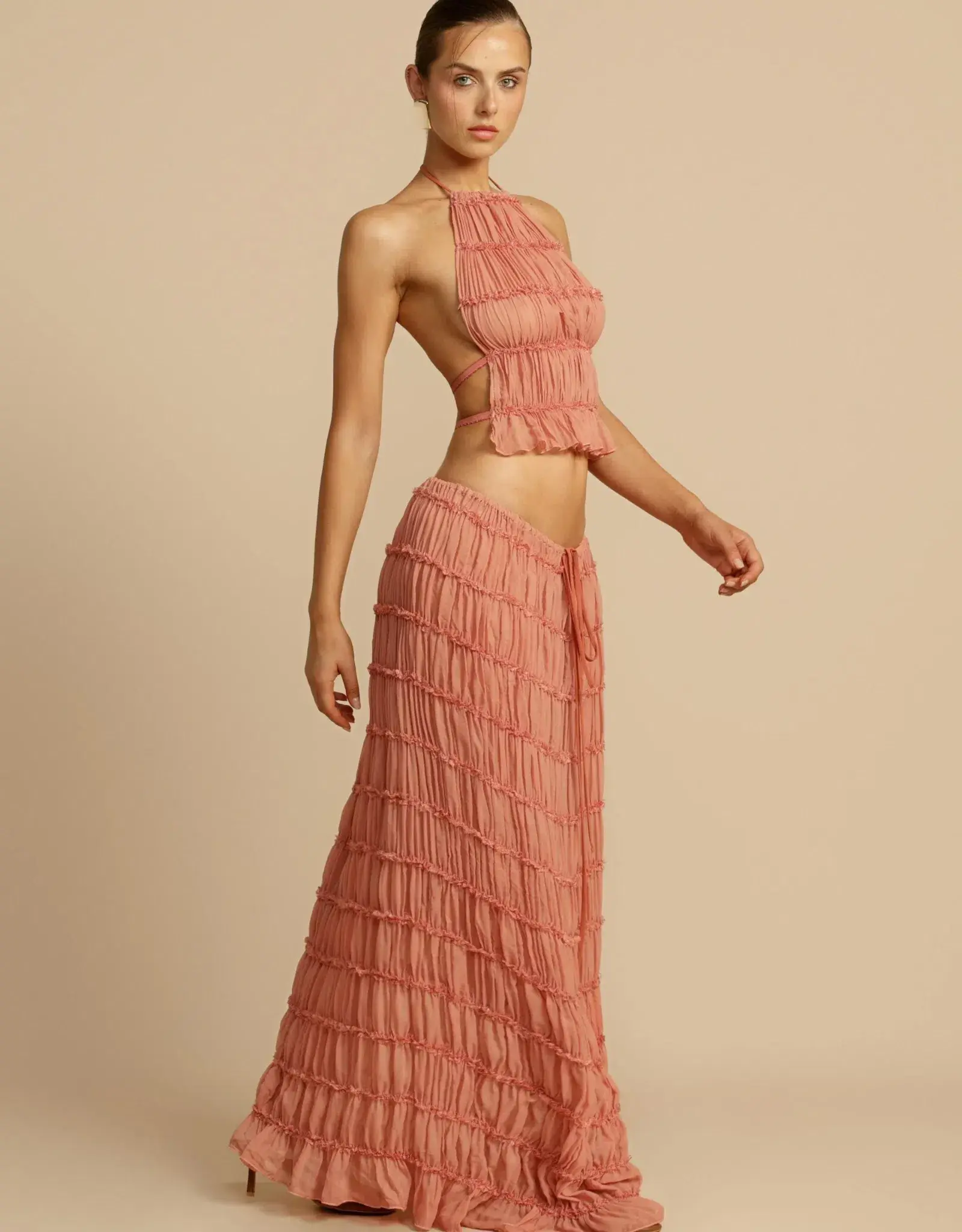 Juliette Halter Top & Skirt Set in Peach Size 8 - Image 1