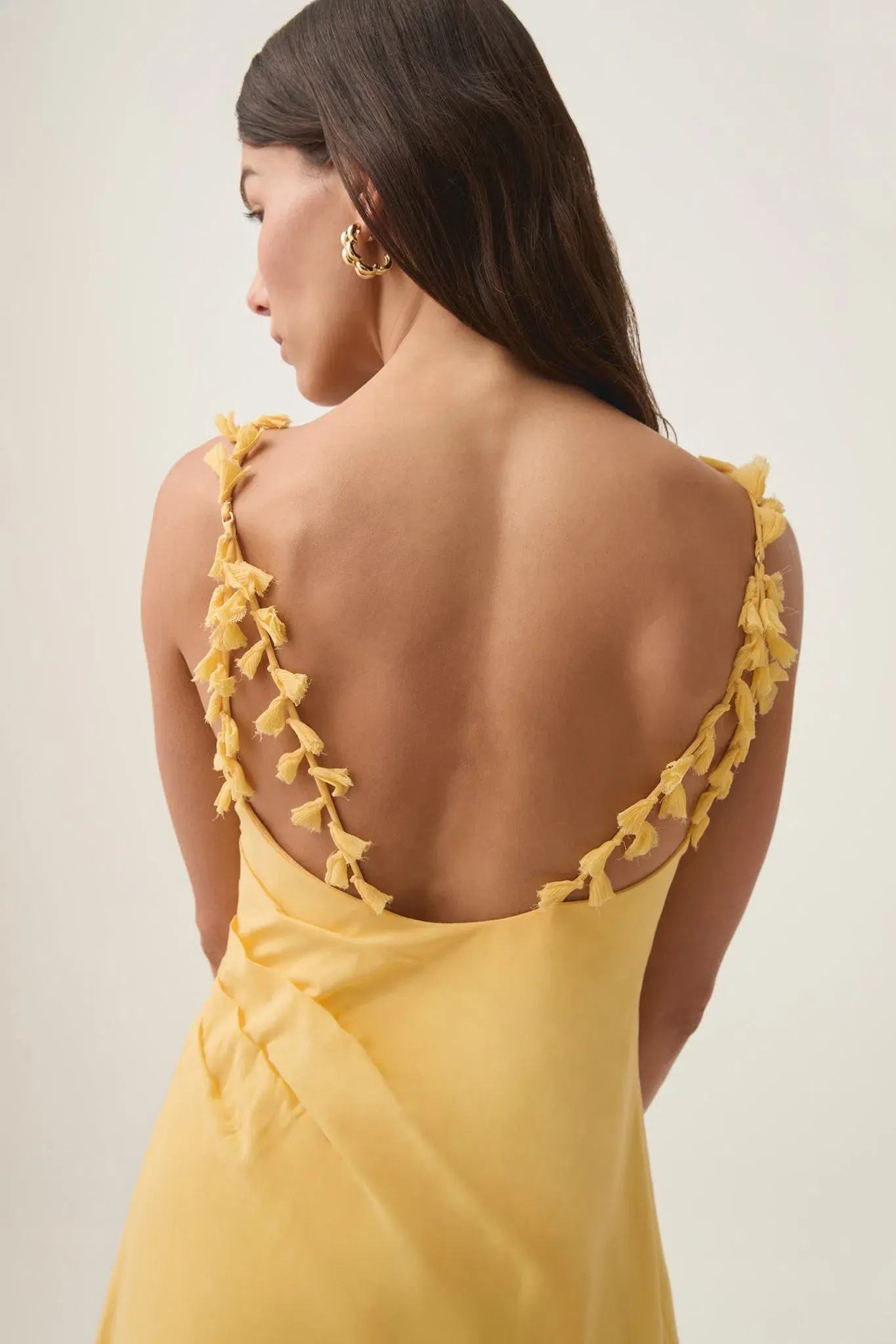 Aje Soulful Pom Pom Midi Dress Soft Yellow Size 6 - Image 4