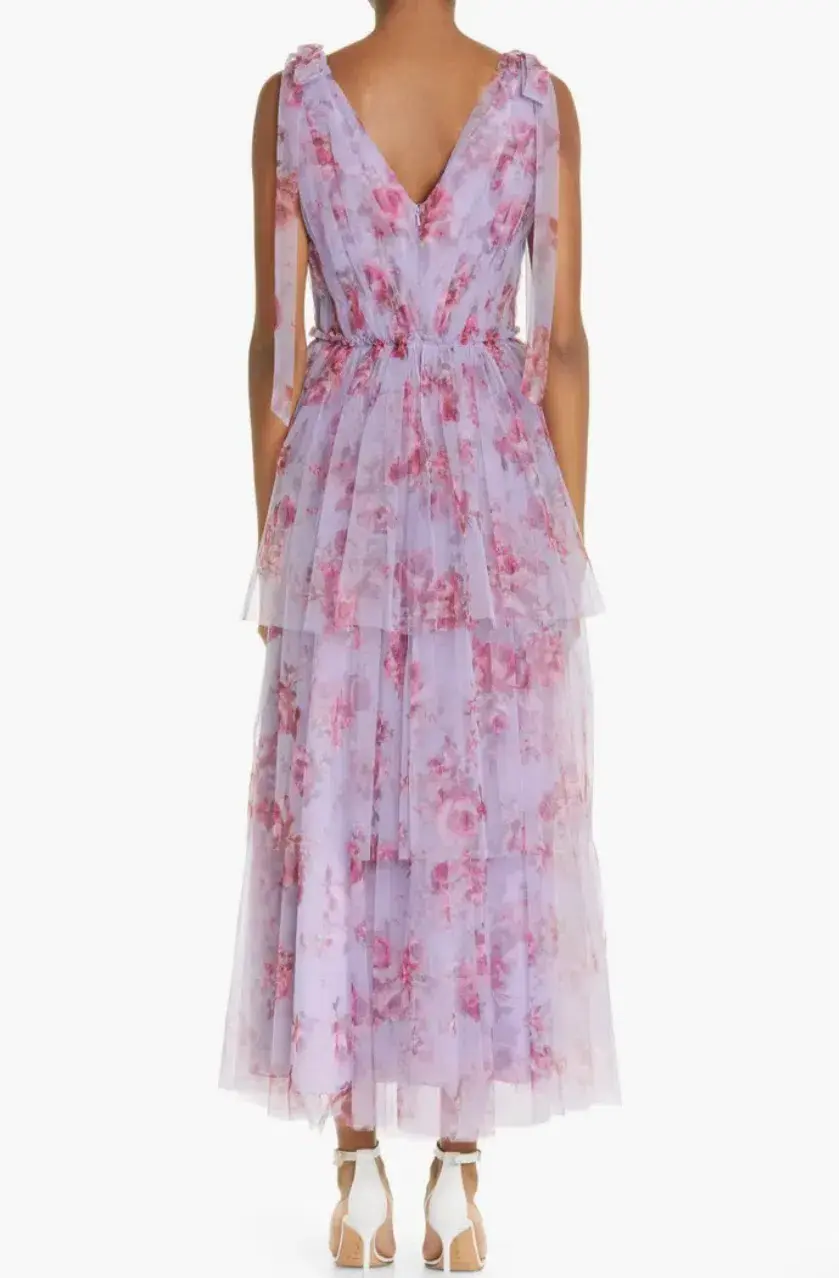Lela Rose Floral Tiered Tulle Dress Purple Size AU 14 - Image 8