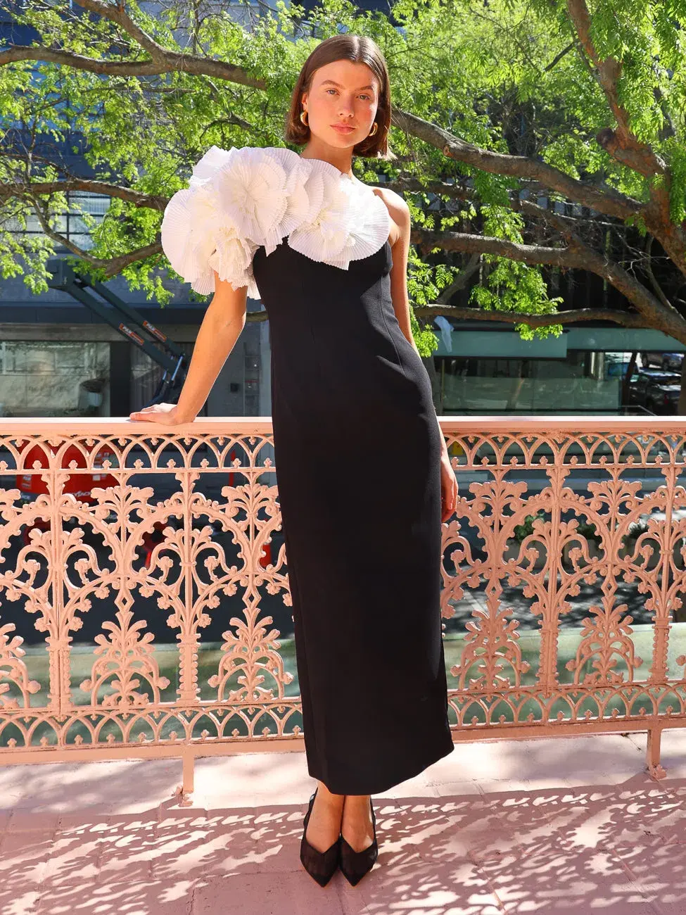 Acler Hampstead Midi Dress In Black With Ivory Size 12 - Image 1