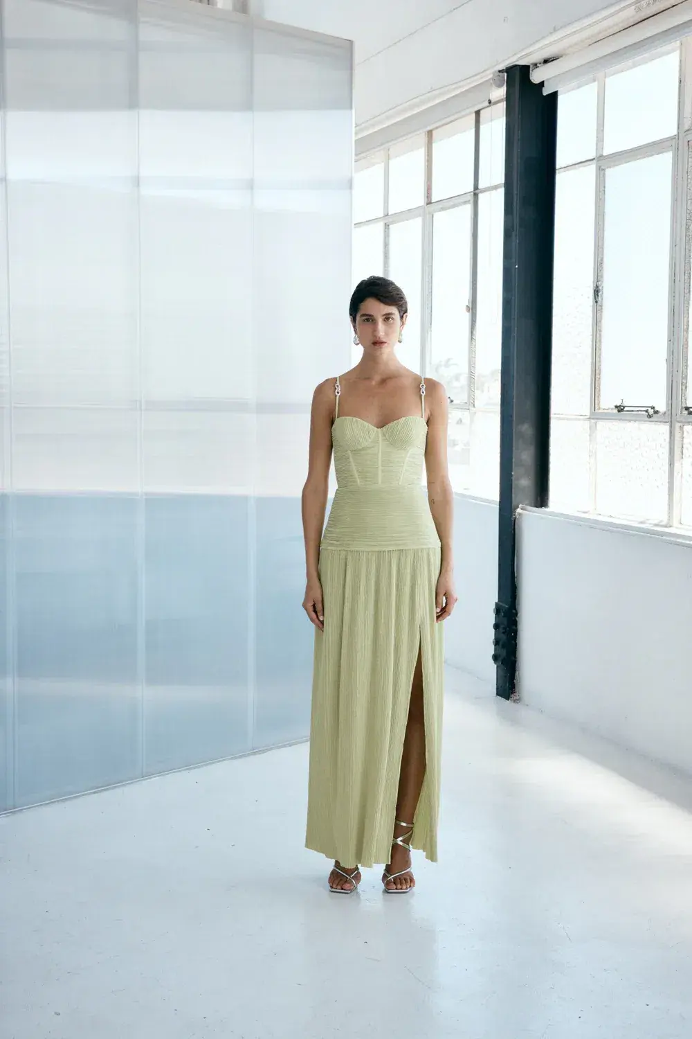 Manning Cartell Double Time Pleat Dress In Pistachio Size 8  for rent on The Volte - main image
