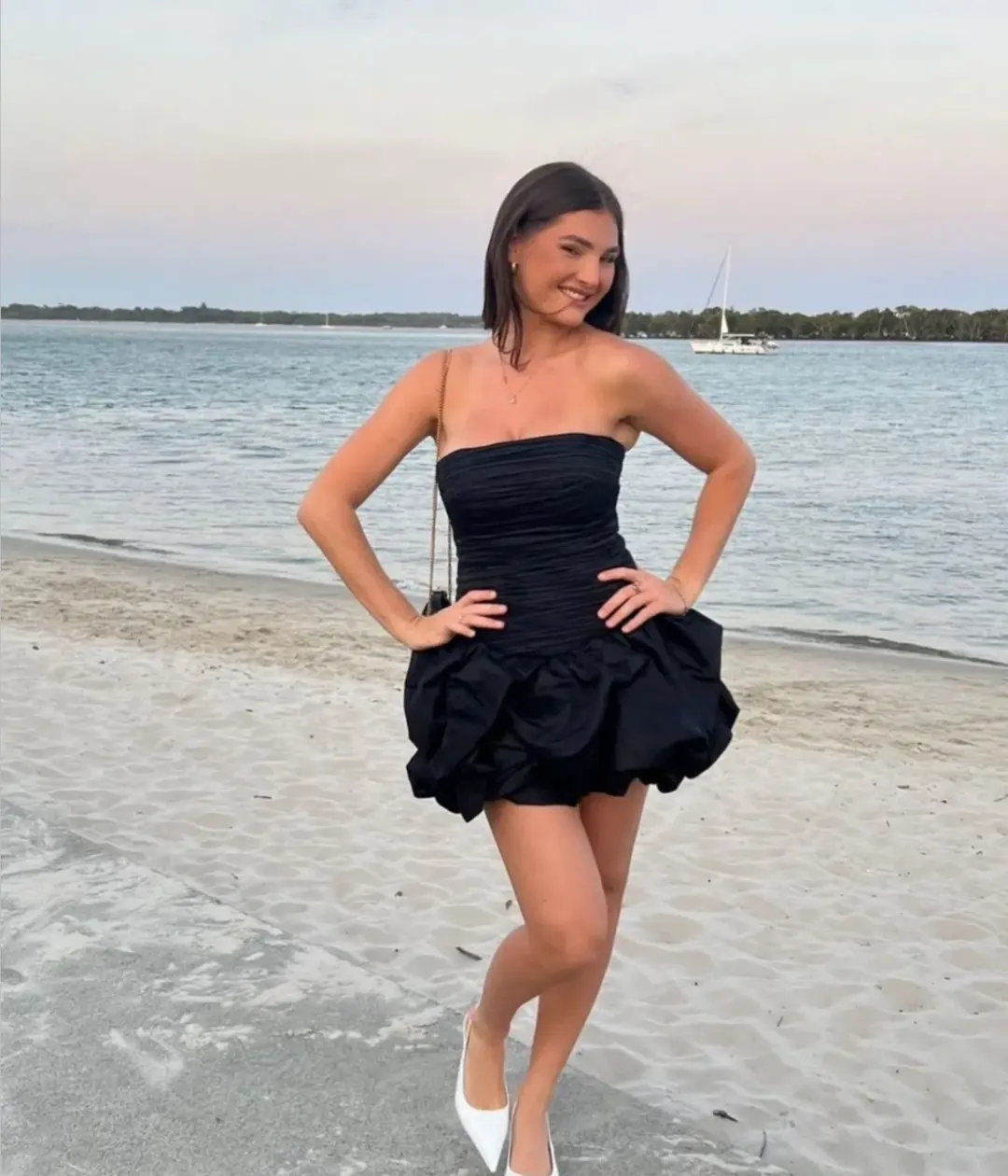 Aje Violette Bubble Hem Mini Dress Black Size 8 for rent on The Volte - main image