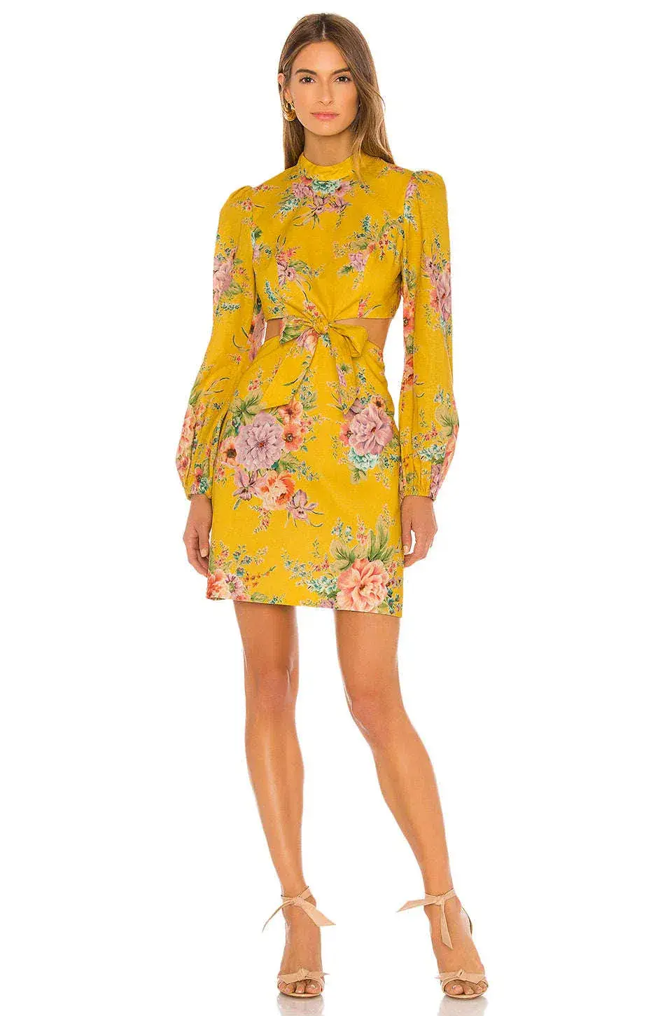 Zimmermann Zinnia Bow Cut Out Short Dress Golden Floral Size 1 / AU 10 - Image 6