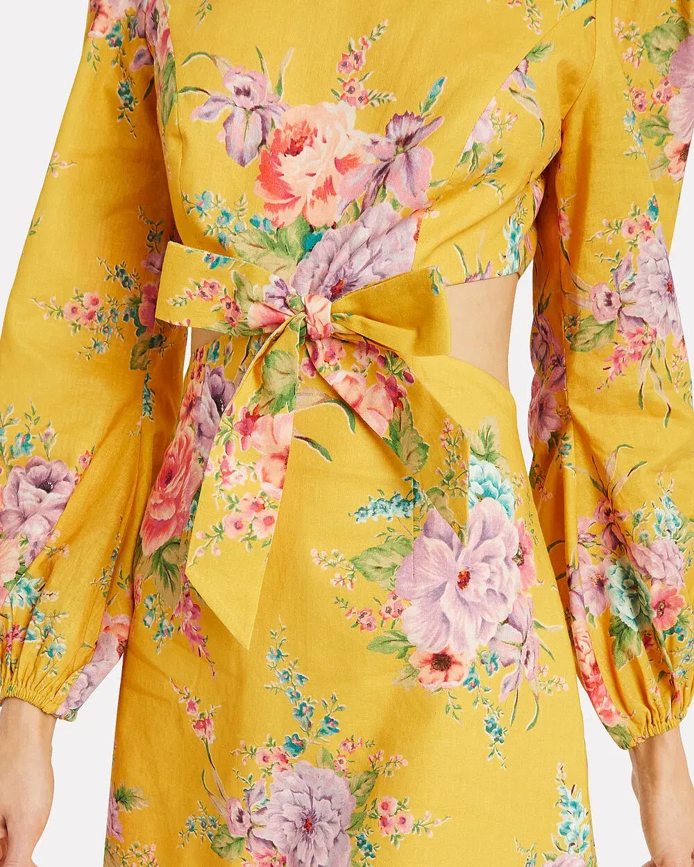 Zimmermann Zinnia Bow Cut Out Short Dress Golden Floral Size 1 / AU 10 - Image 4