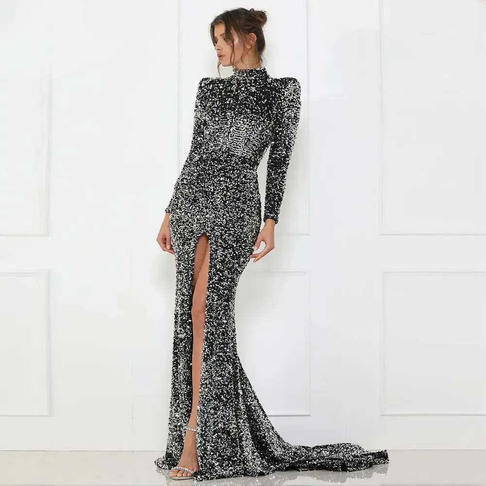 Abyss by Abby Alexia Long Sleeve Gown Gunmetal Size 8 - Image 1