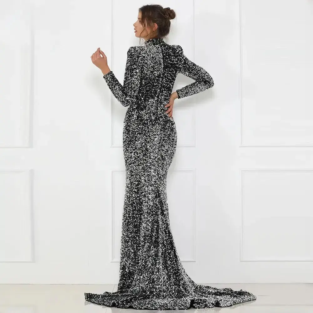 Abyss by Abby Alexia Long Sleeve Gown Gunmetal Size 8 - Image 3