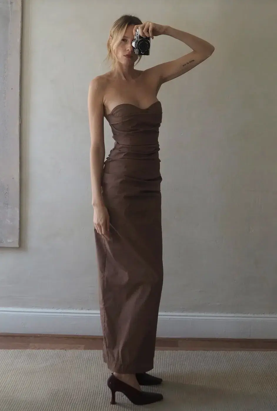 Sir The Label Alba Strapless Maxi Dress Gown in Mocha Brown Size 0 / AU 6 / XS  for rent on The Volte - main image