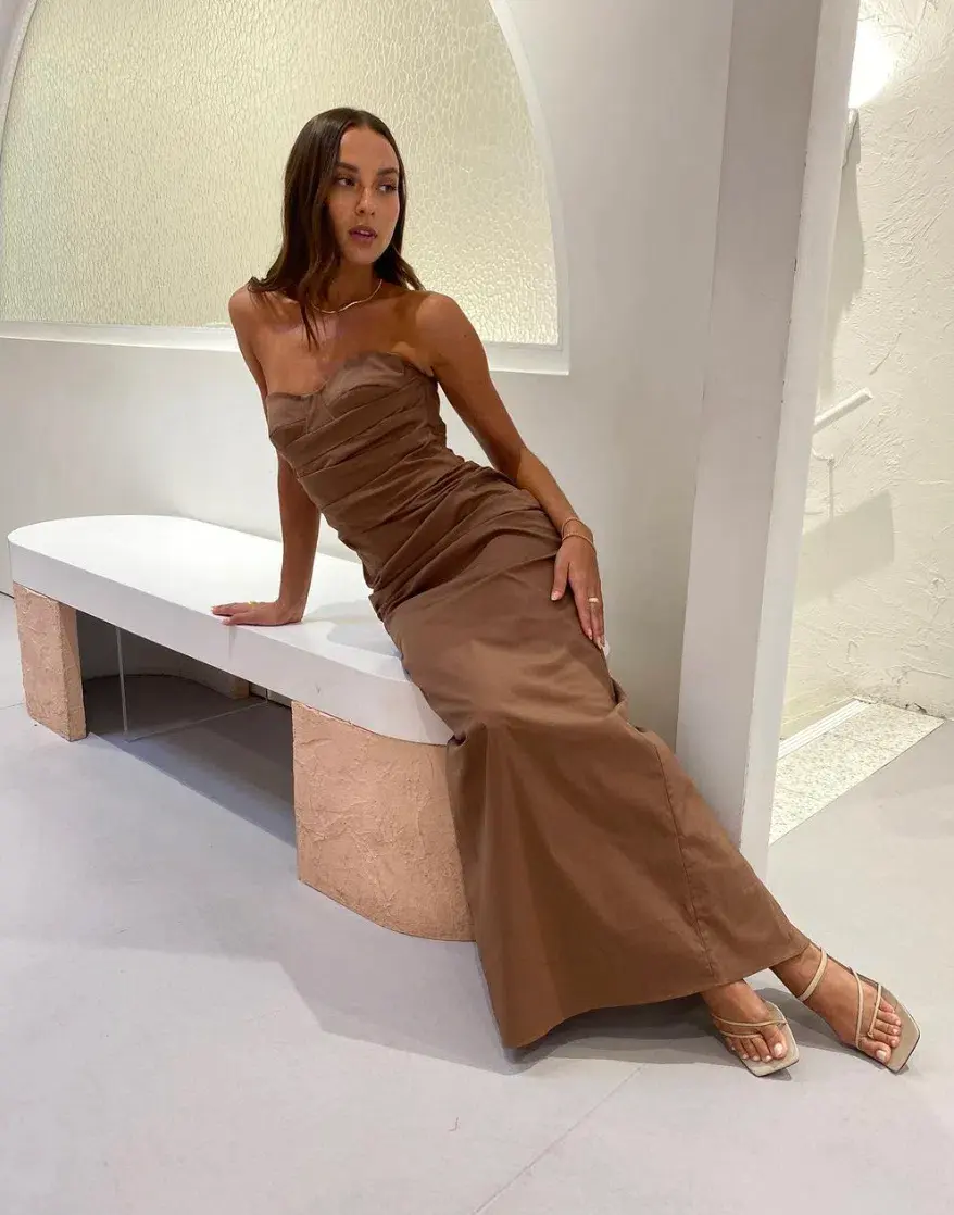 Sir The Label Alba Strapless Maxi Dress Gown in Mocha Brown Size 0 / AU 6 / XS  - Image 5