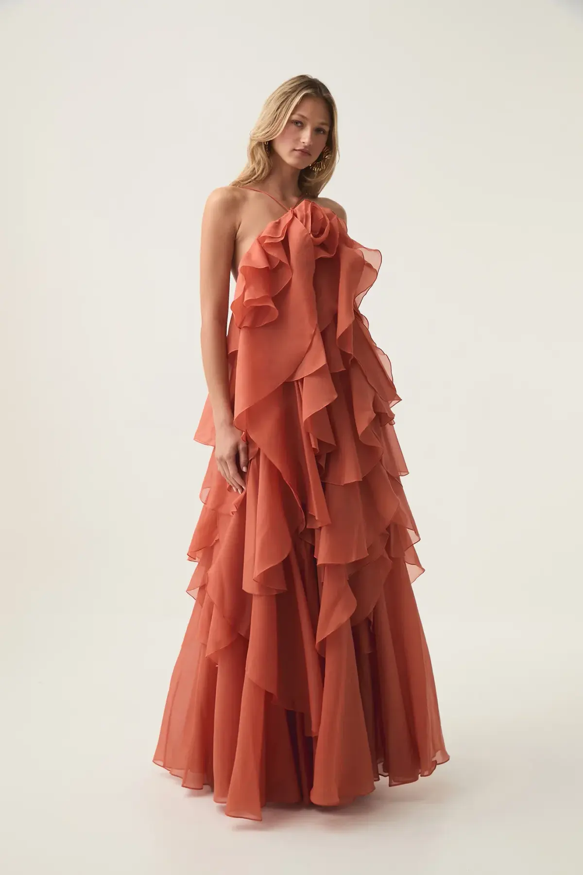 Aje Pandorea Layered Maxi Dress Coral Clay Size 6 - Image 1