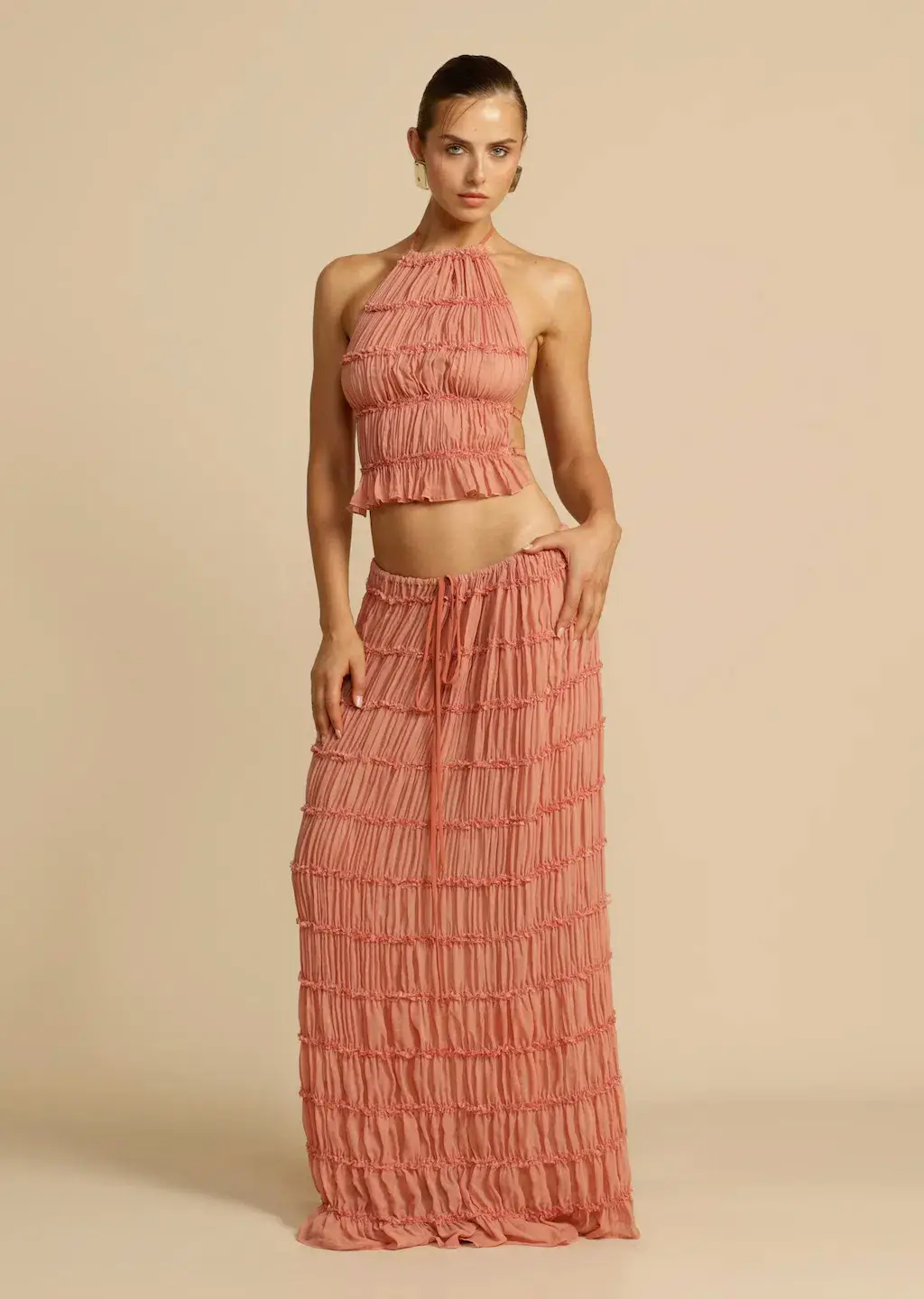Arcina Ori Juliette Maxi Skirt & Halter Top Set Peach Size S / AU 6-8 - Image 2