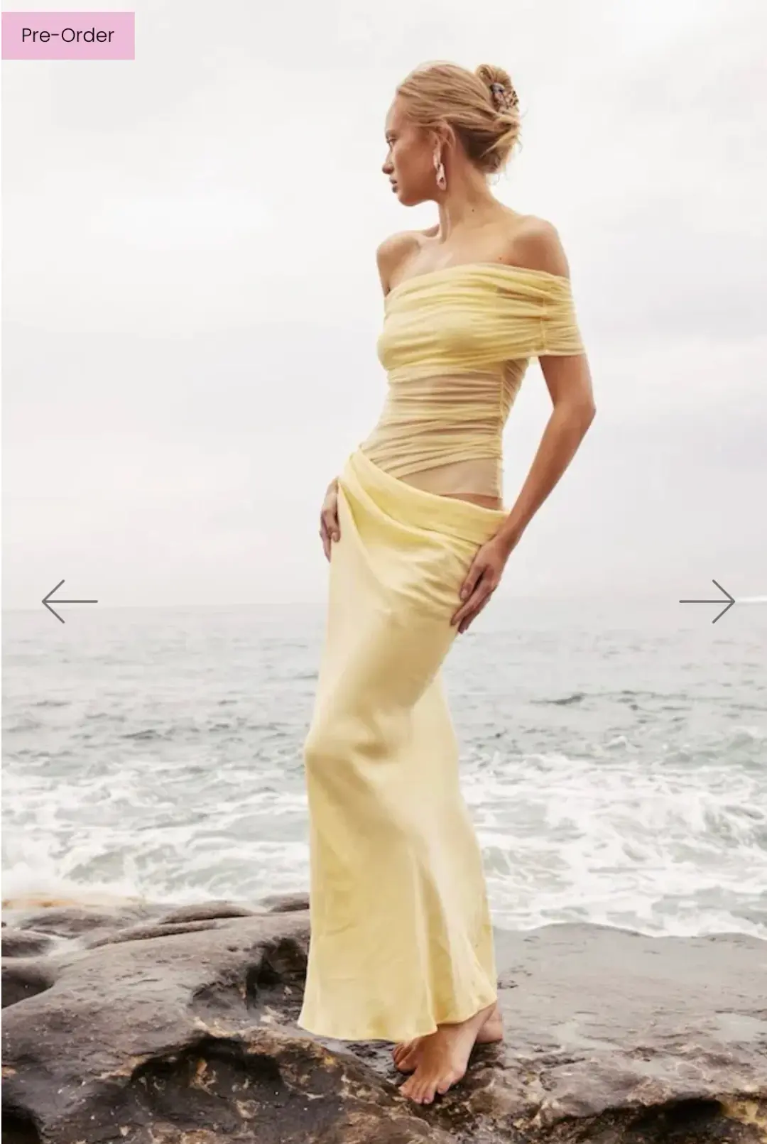 Benni Nico off Shoulder Maxi Dress in Butter Size 8 for rent on The Volte - main image