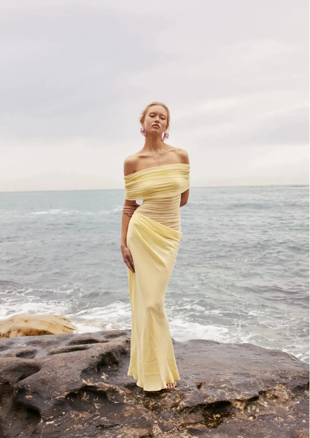 Benni Nico off Shoulder Maxi Dress in Butter Size 8 for rent on The Volte - main image