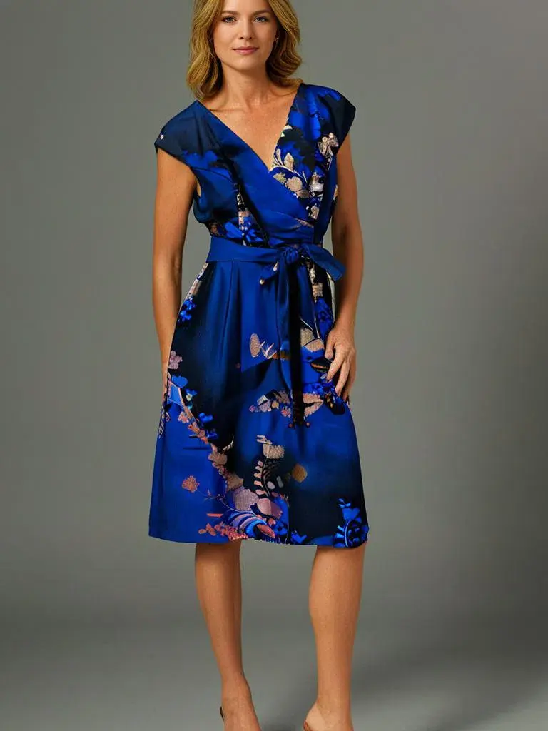 Alex Evenings Dress Royal Blue Floral Size 12 - Image 3
