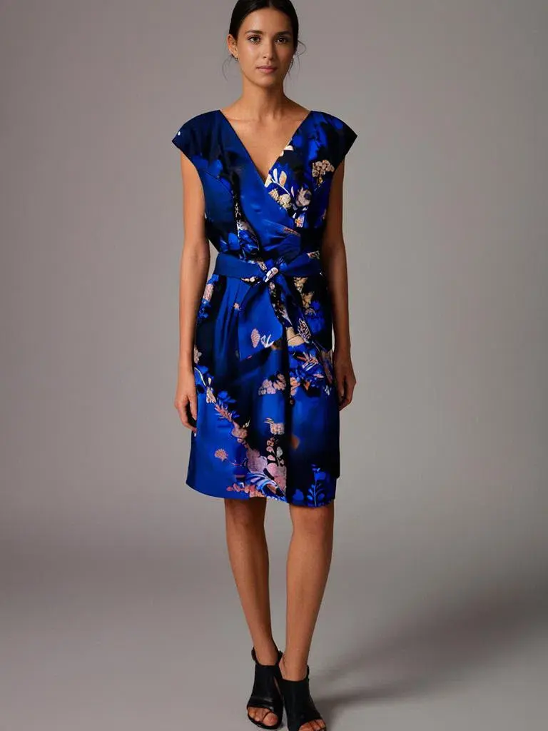 Alex Evenings Dress Royal Blue Floral Size 12 - Image 2