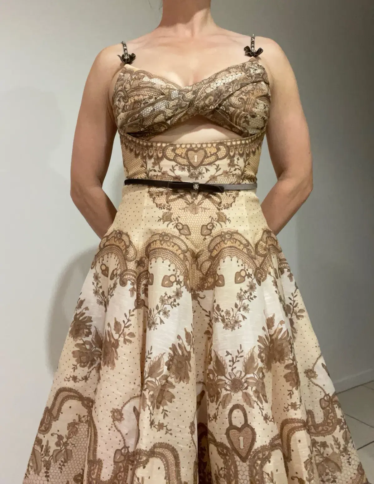 Zimmermann Crush Twist Front Midi Dress Peach Lace Size 1/AU 10 - Image 4