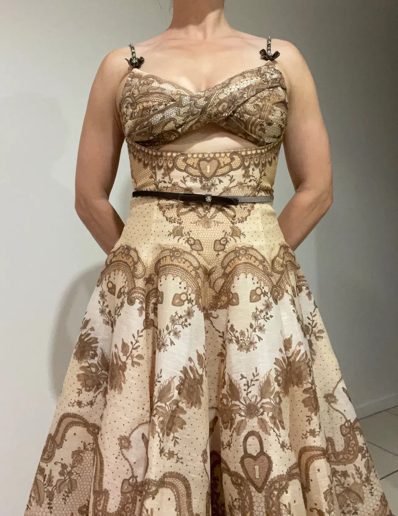 Zimmermann Crush Twist Front Midi Dress Peach Lace Size 1/AU 10 - Image 4