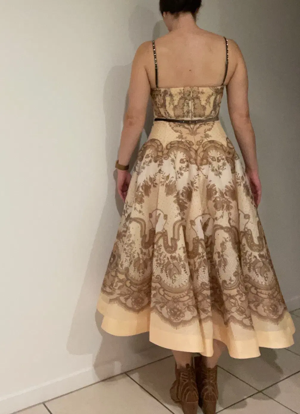 Zimmermann Crush Twist Front Midi Dress Peach Lace Size 1/AU 10 - Image 2