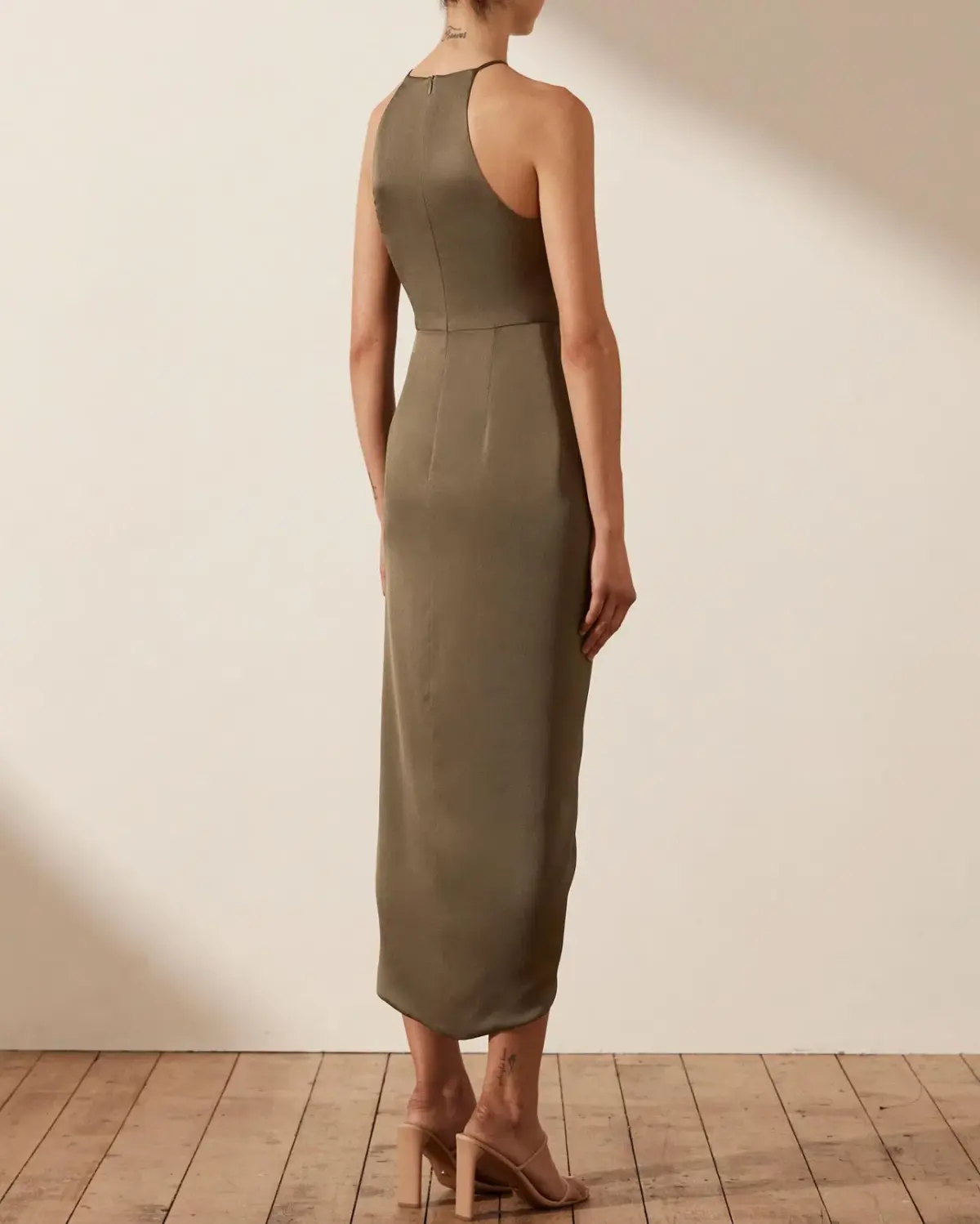 Shona Joy Luxe Tie Front Sleeveless Midi Dress Pine Valley Size 6 - Image 3