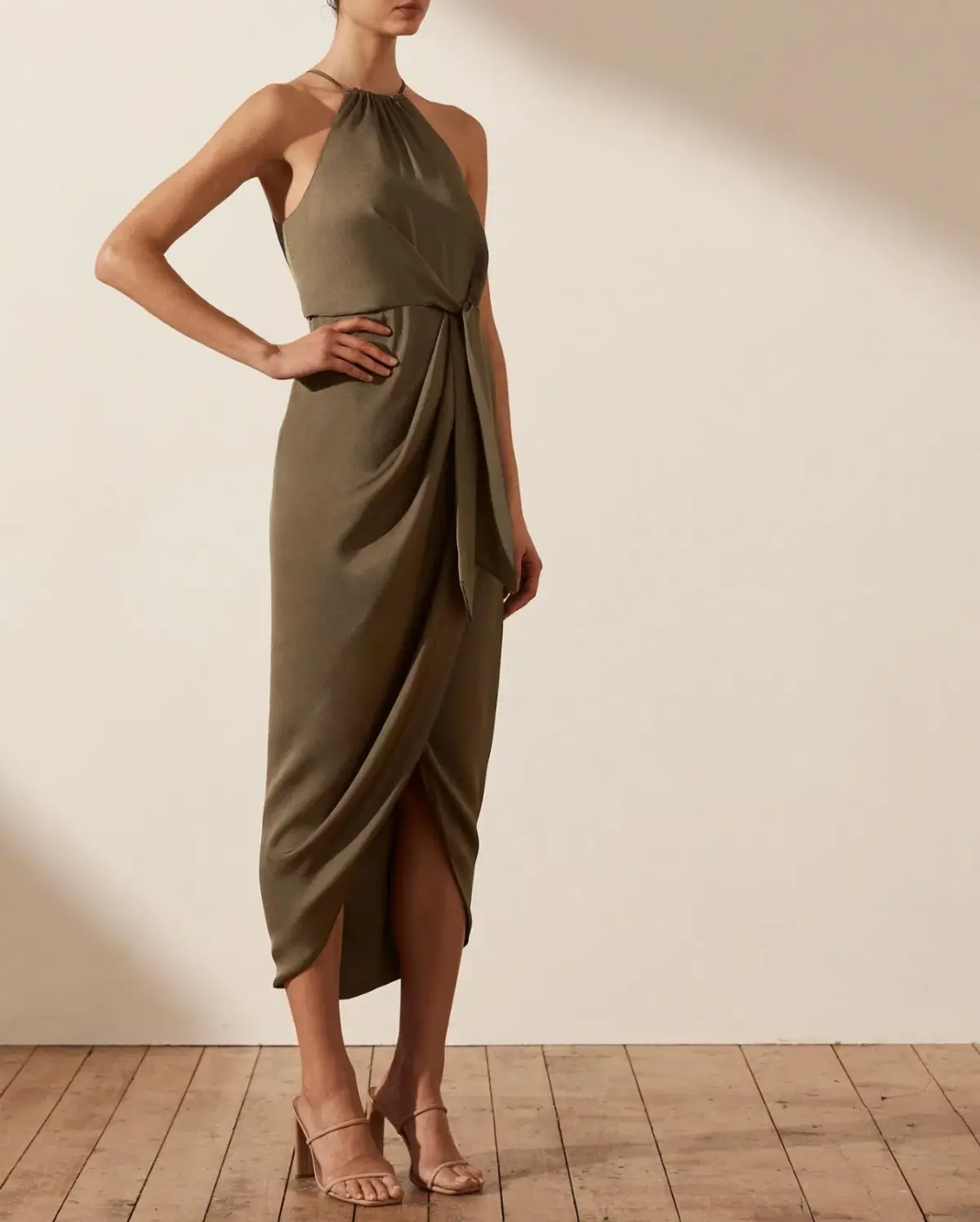 Shona Joy Luxe Tie Front Sleeveless Midi Dress Pine Valley Size 6 - Image 4