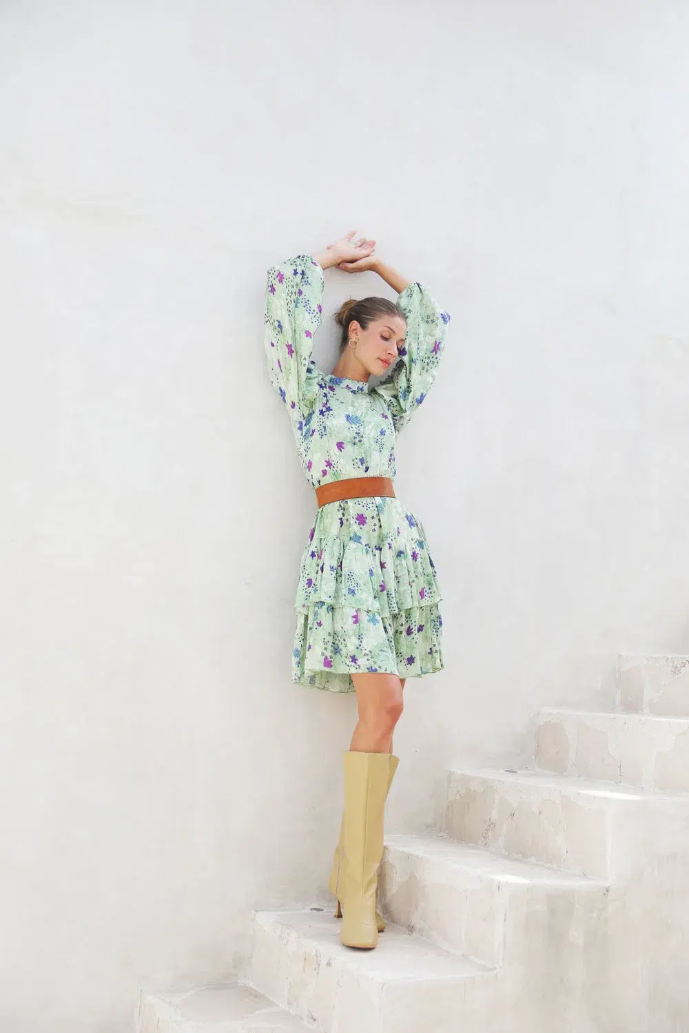 Frank & Dollys Viamo Cascade Floral Satin Dress in Sage Size XXS / 6 - Image 1