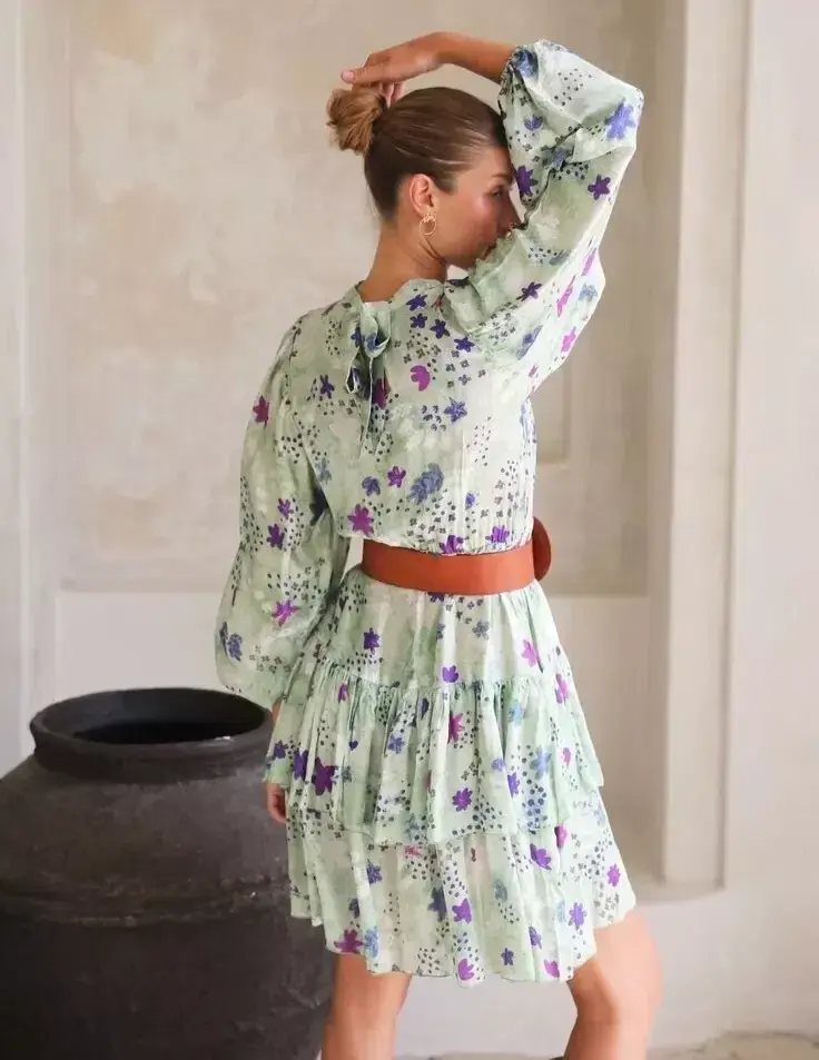 Frank & Dollys Viamo Cascade Floral Satin Dress in Sage Size XXS / 6 - Image 3