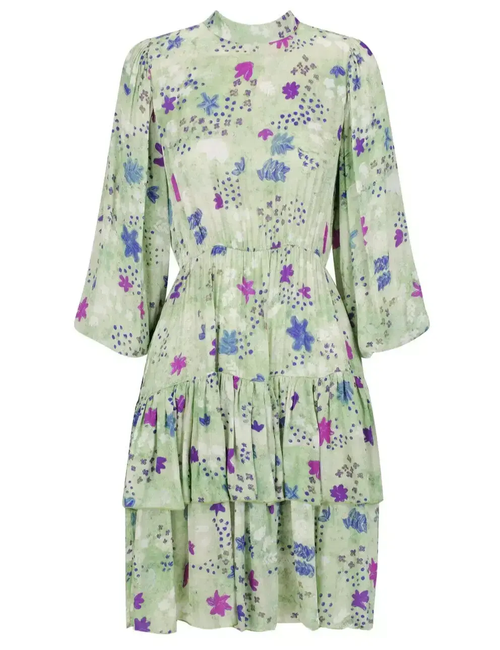 Frank & Dollys Viamo Cascade Floral Satin Dress in Sage Size XXS / 6 for rent on The Volte - main image