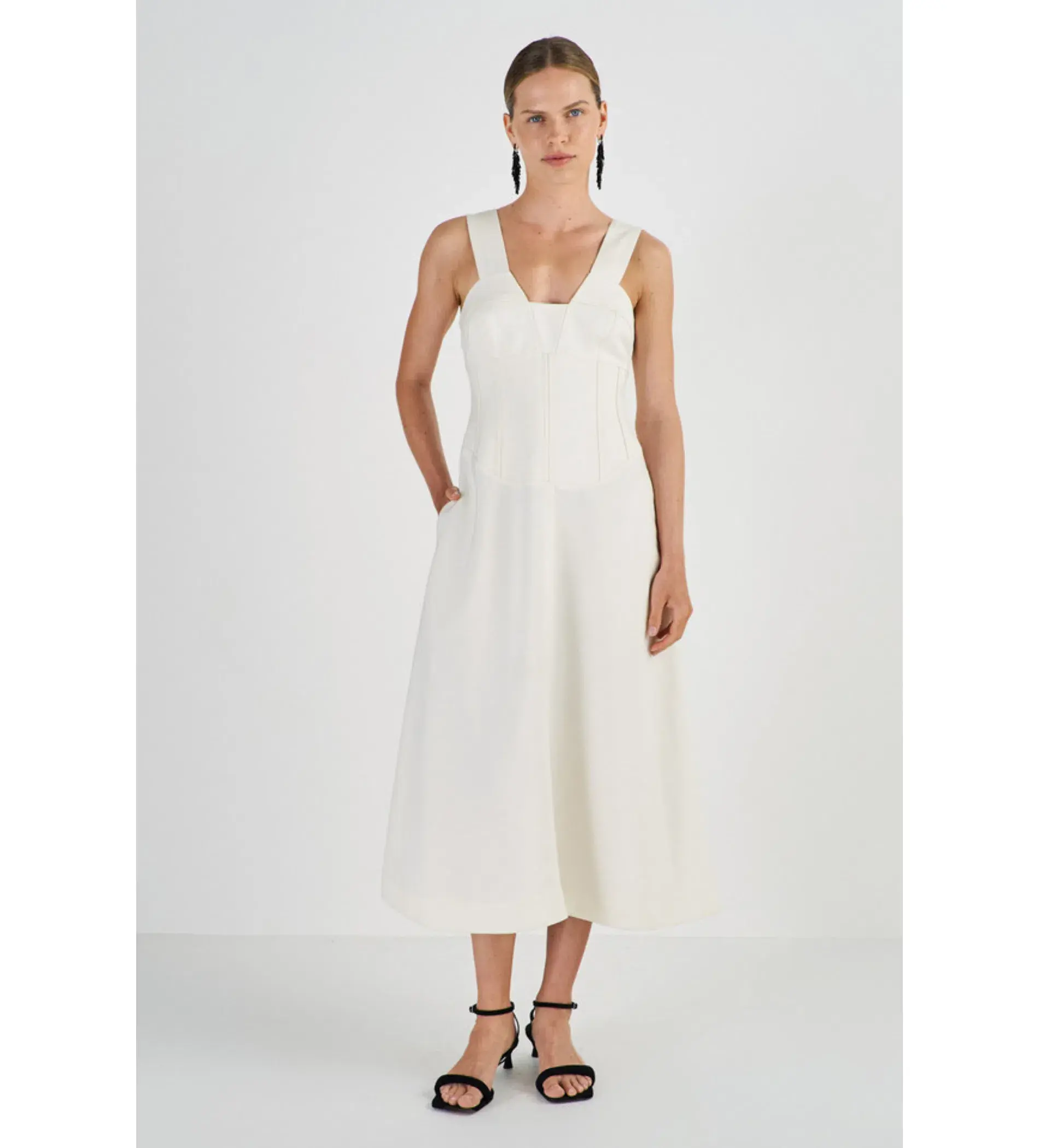 Oroton Bodice Detail Dress Cream Size 10 - Image 1