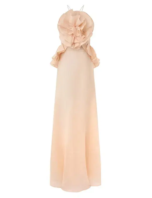 Zimmermann Crush Ruffle Halter Maxi Dress in Peach Size 1 / AU 10 for rent on The Volte - main image