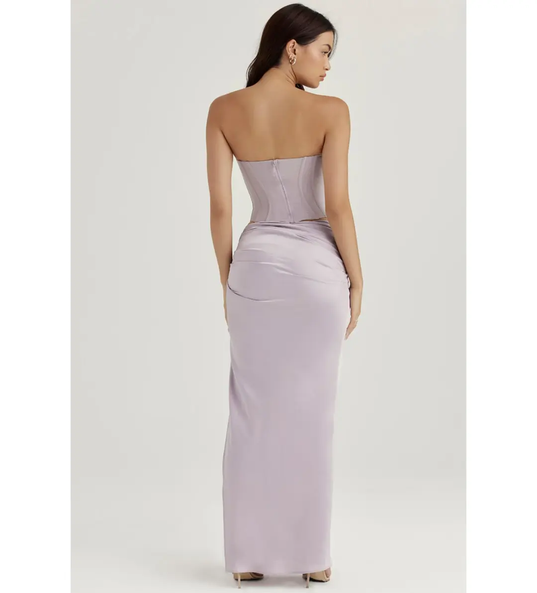 House of CB Half Underwired Corset and Jia Satin Gathered Maxi Skirt in Silver Size XS / AU 6 for rent on The Volte - main image