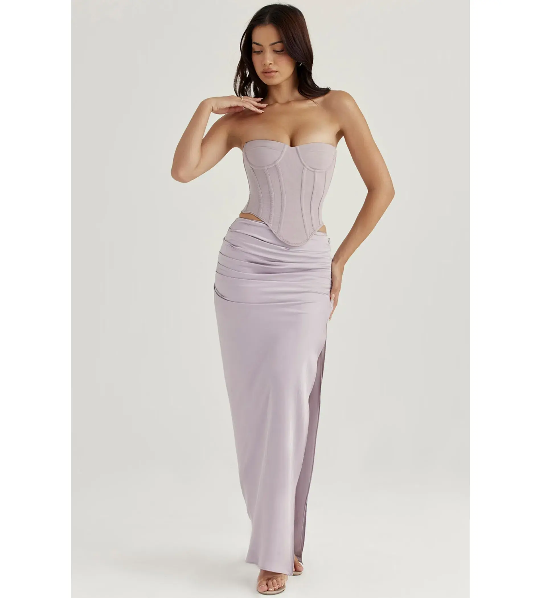 House of CB Half Underwired Corset and Jia Satin Gathered Maxi Skirt in Silver Size XS / AU 6 - Image 2
