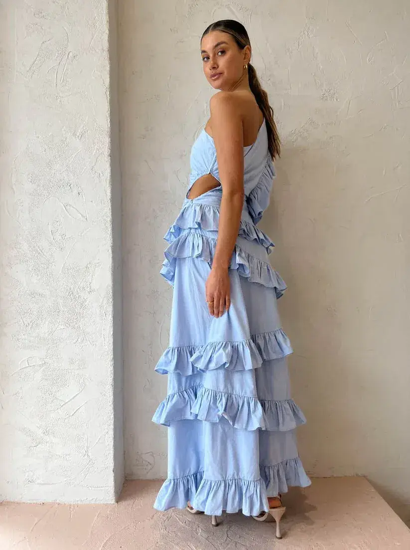 By Nicola Adrift Frill Maxi Dress in Blue Size 10 - Image 3