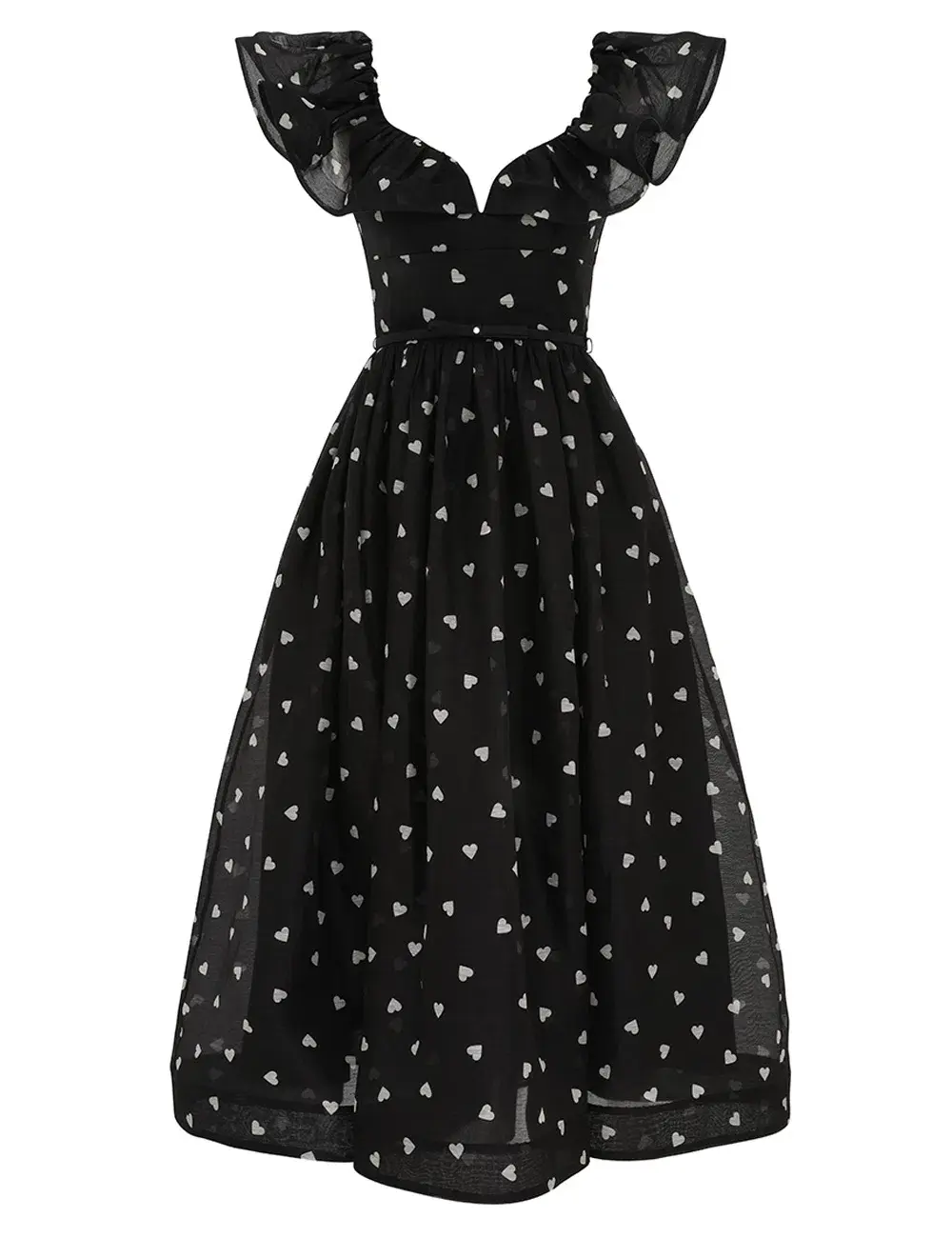 Zimmermann Crush Frilled Midi Dress Black Hearts Size 2 / AU 12 for rent on The Volte - main image