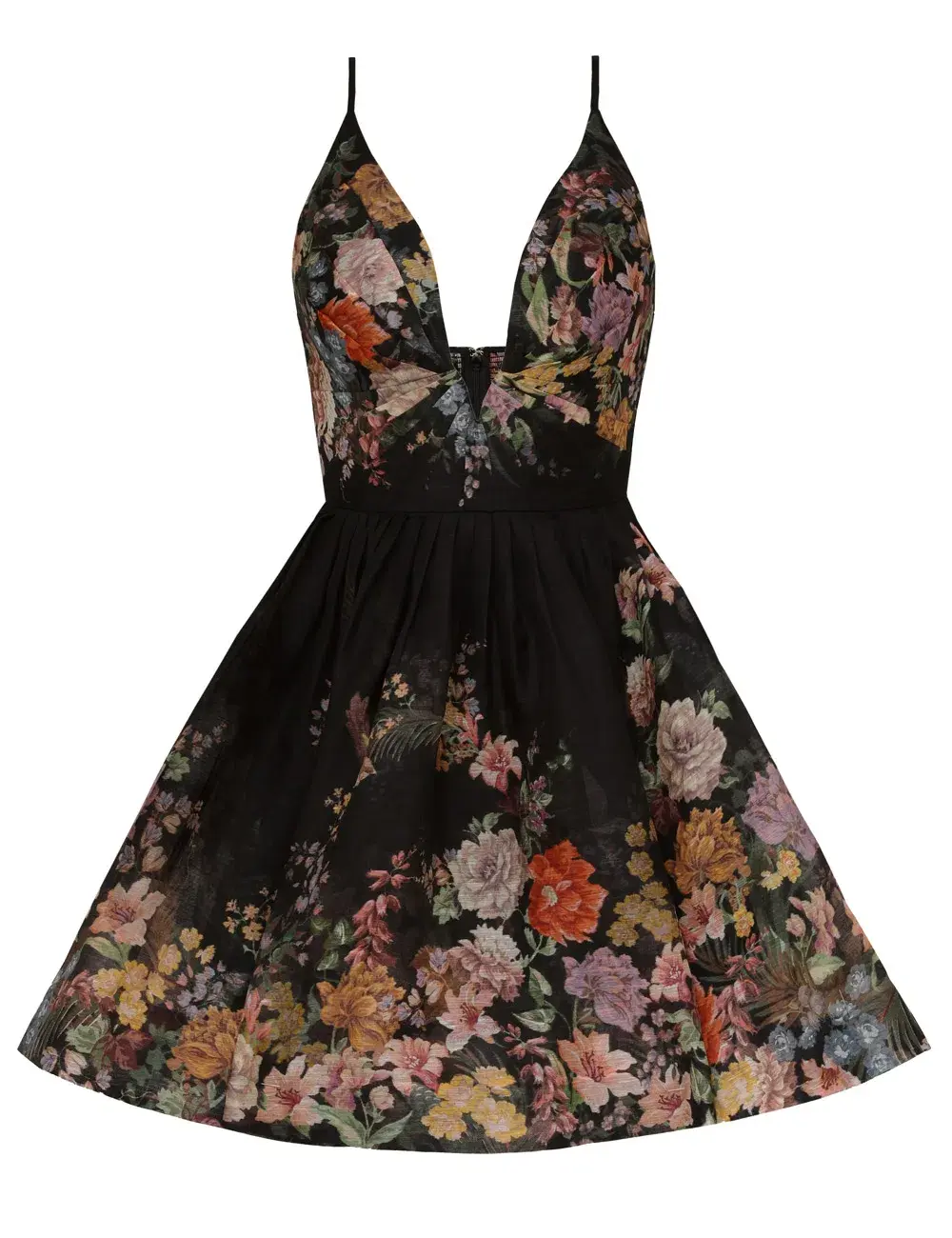 Zimmermann Pavilion V Neck Mini Dress Black Multi Floral Size 1 / AU 10 for rent on The Volte - main image
