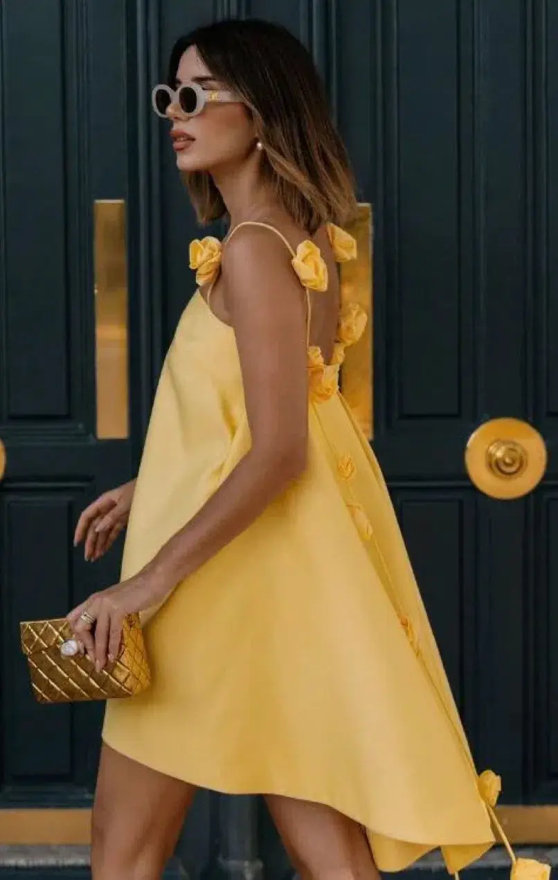 Leo Lin Fiona Rose Mini Dress Sorbet Yellow Size 12 - Image 3