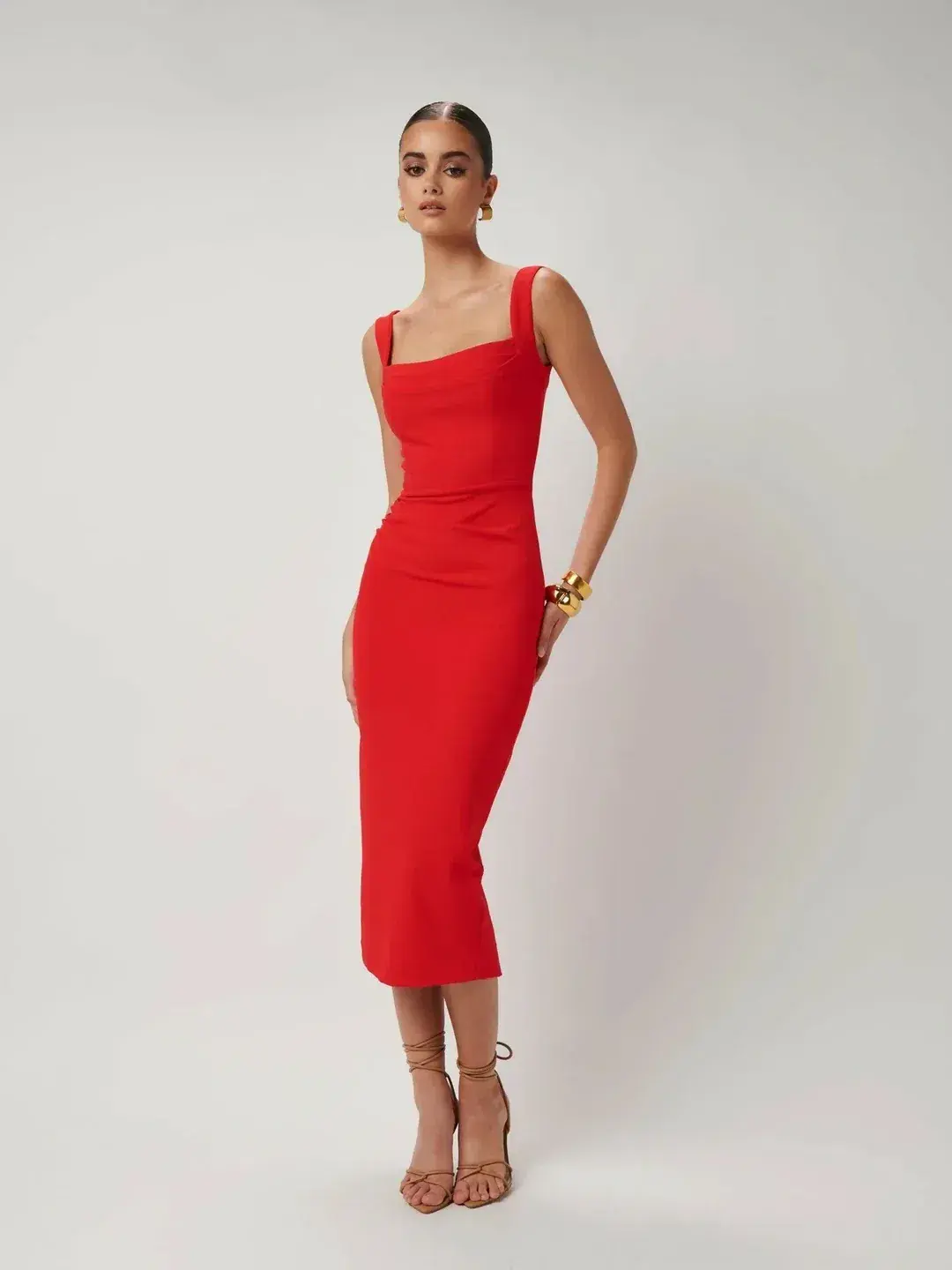 Effie Kats Marbella Midi Dress in Cherry Red Size 8 - Image 4