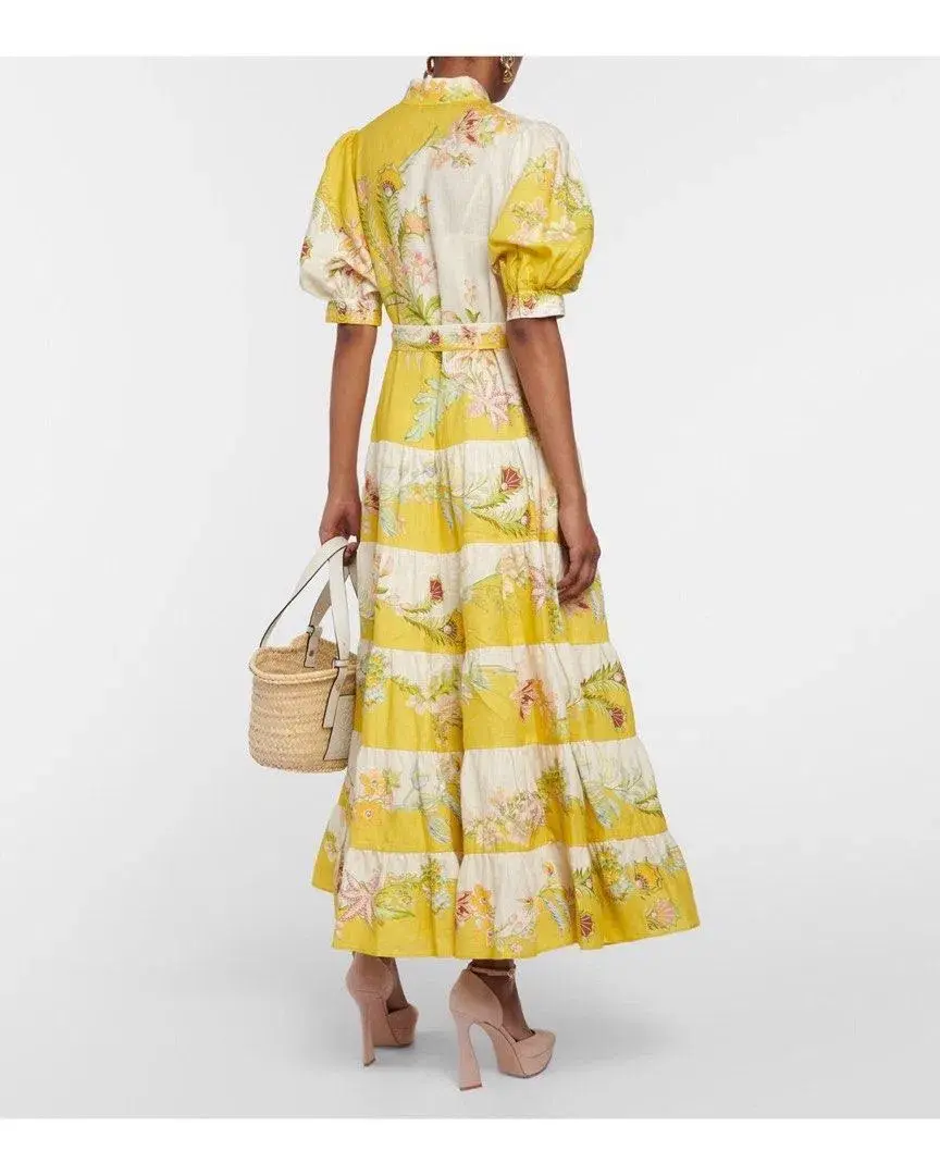 Alemais Ira Tiered Midi Dress Lemon/Cream Size AU 10 - Image 16