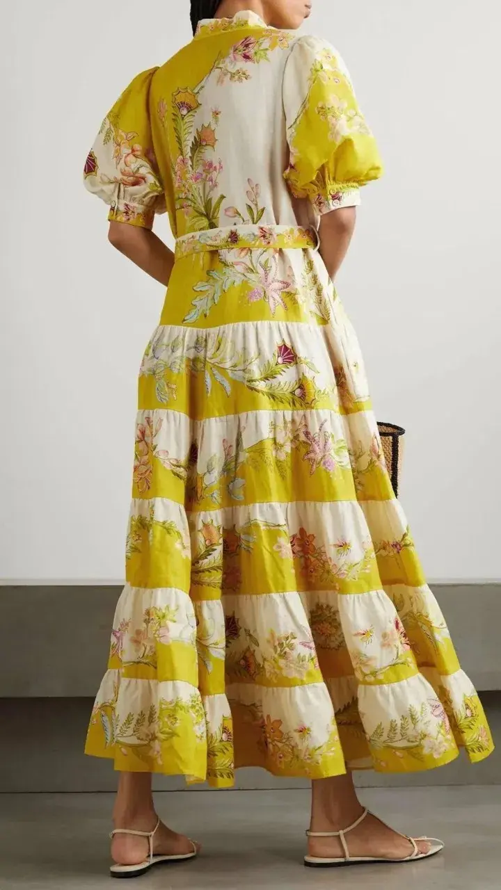 Alemais Ira Tiered Midi Dress Lemon/Cream Size AU 10 - Image 13
