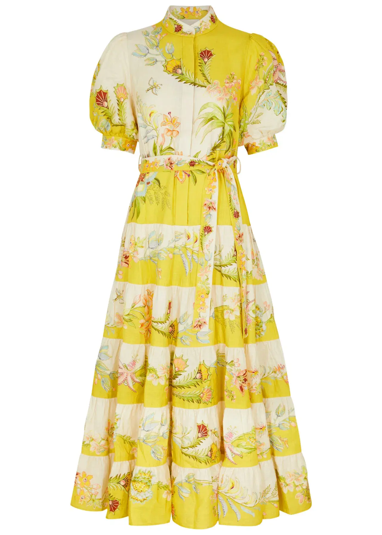 Alemais Ira Tiered Midi Dress Lemon/Cream Size AU 10 - Image 5