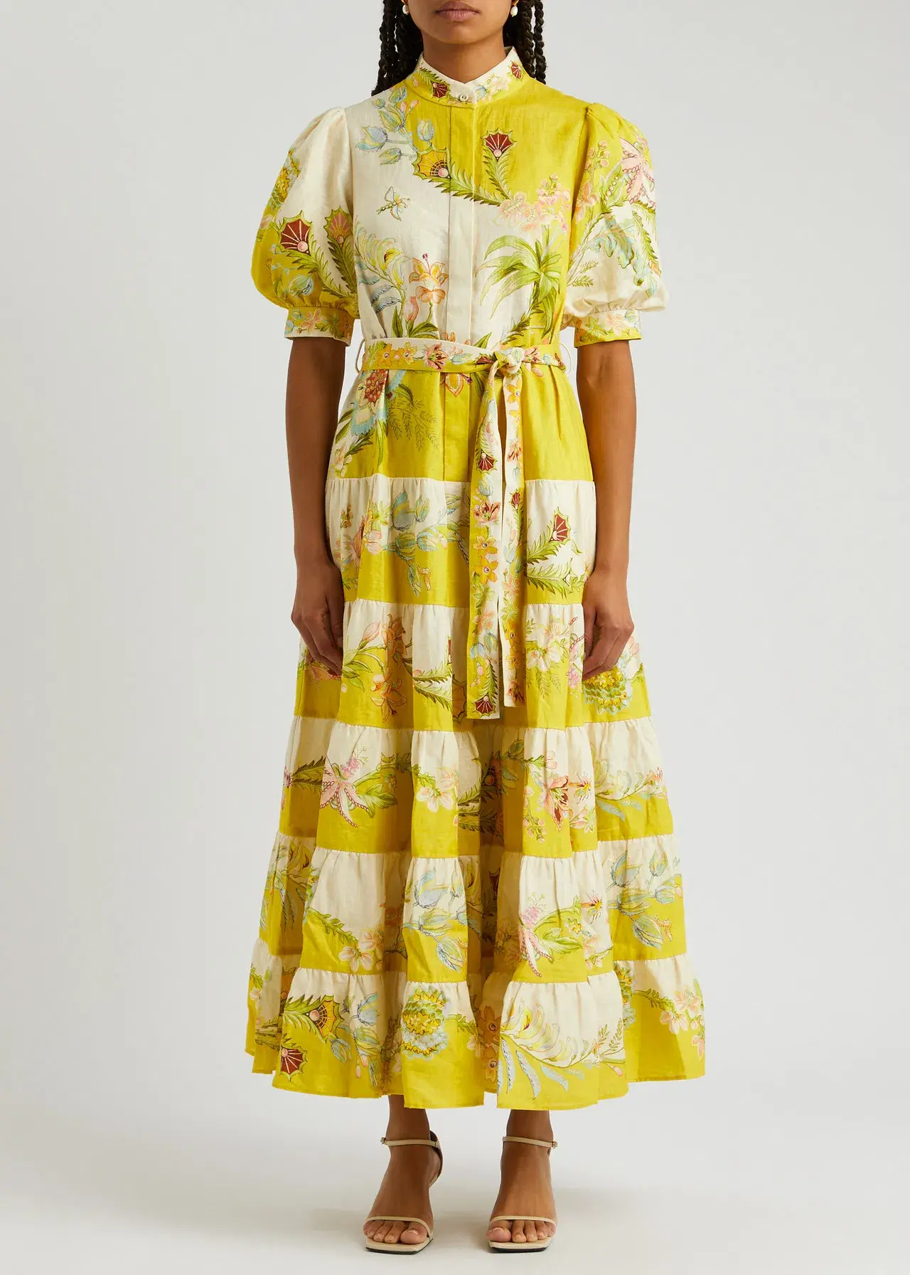 Alemais Ira Tiered Midi Dress Lemon/Cream Size AU 10 - Image 3