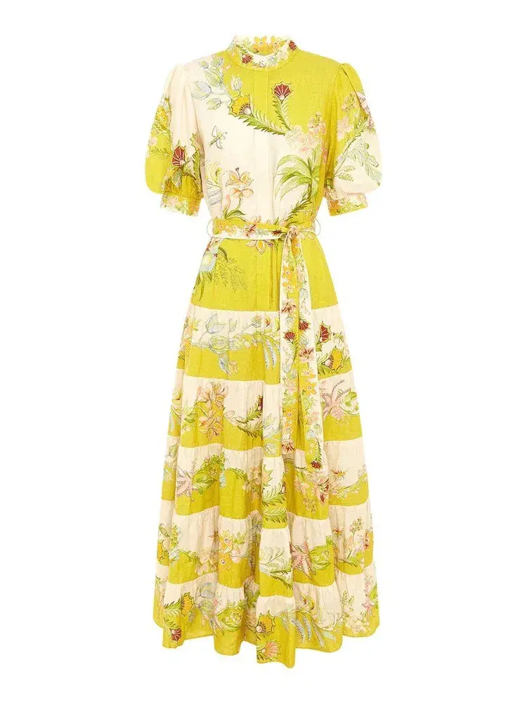 Alemais Ira Tiered Midi Dress Lemon/Cream Size AU 10 - Image 15