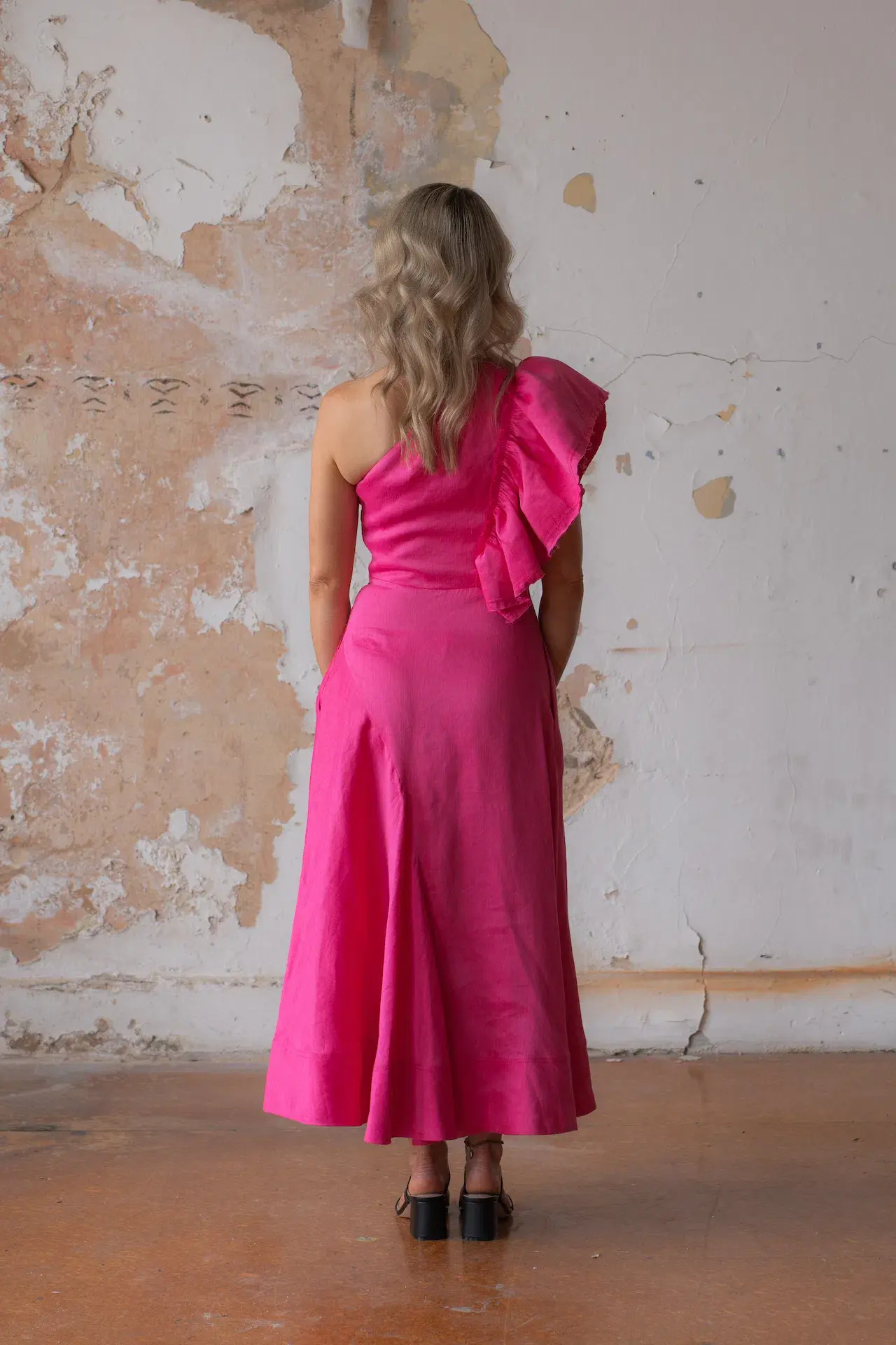 Aje Bonjour Asymmetric A-line Midi Dress Fuchsia Pink Size 8 - Image 6