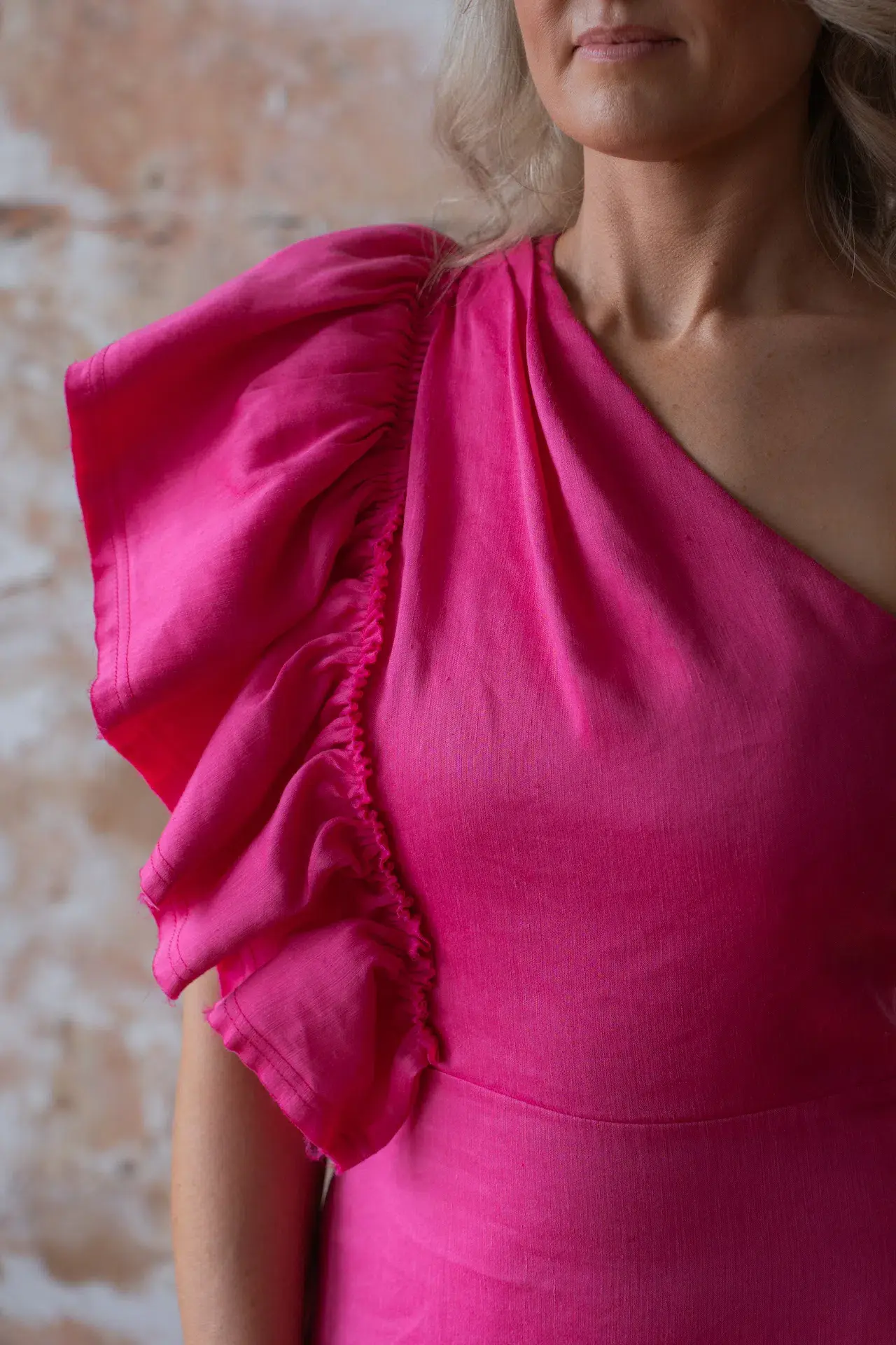 Aje Bonjour Asymmetric A-line Midi Dress Fuchsia Pink Size 8 - Image 3