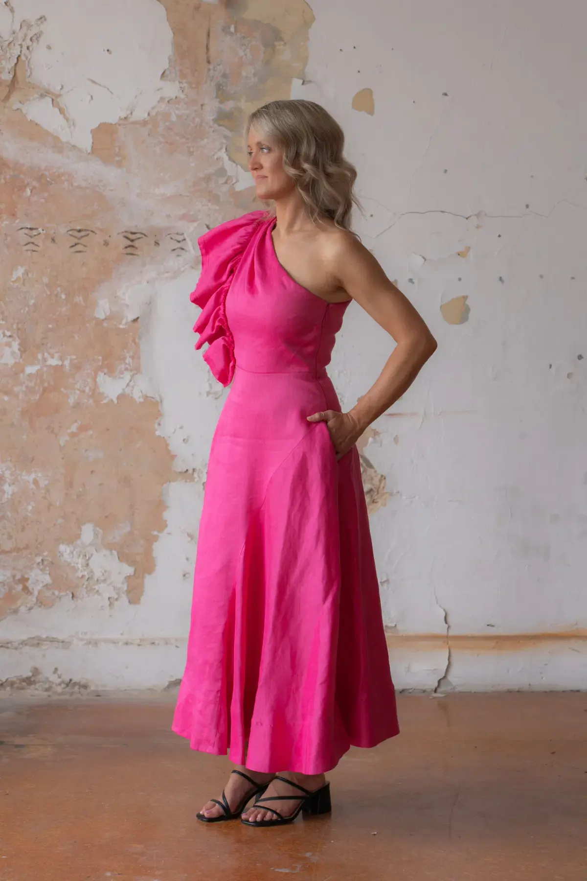 Aje Bonjour Asymmetric A-line Midi Dress Fuchsia Pink Size 8 - Image 2