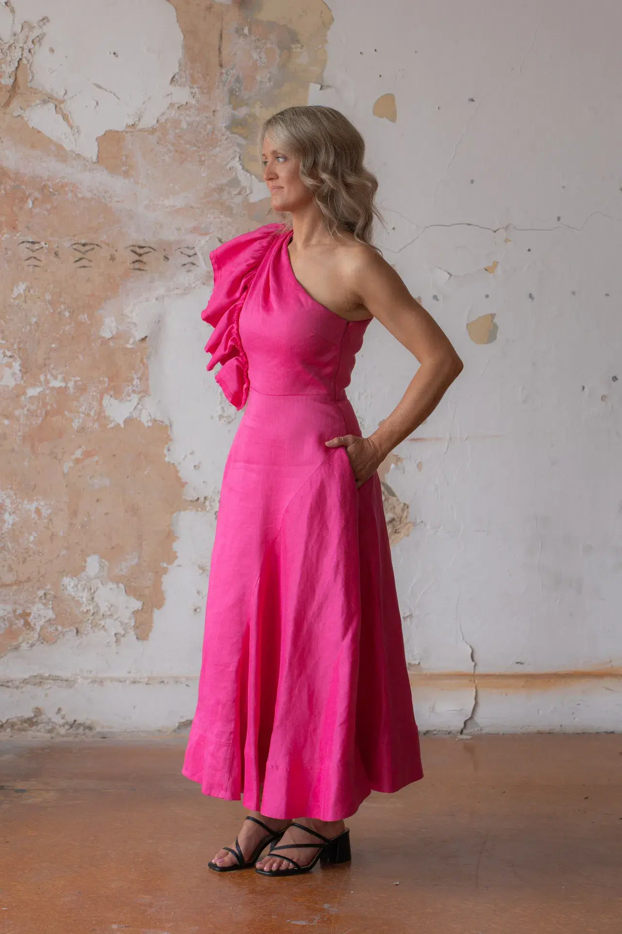 Aje Bonjour Asymmetric A-line Midi Dress Fuchsia Pink Size 8 - Image 2