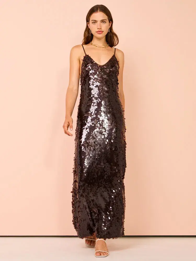 Alemais Geanie Sequin Gown Chocolate Brown Size 8 AU - Image 1