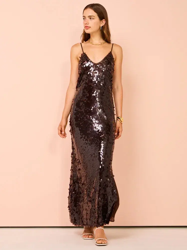 Alemais Geanie Sequin Gown Chocolate Brown Size 8 AU - Image 4